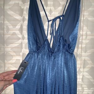 Lulu’s Blue Maxi Satin Slip Dress